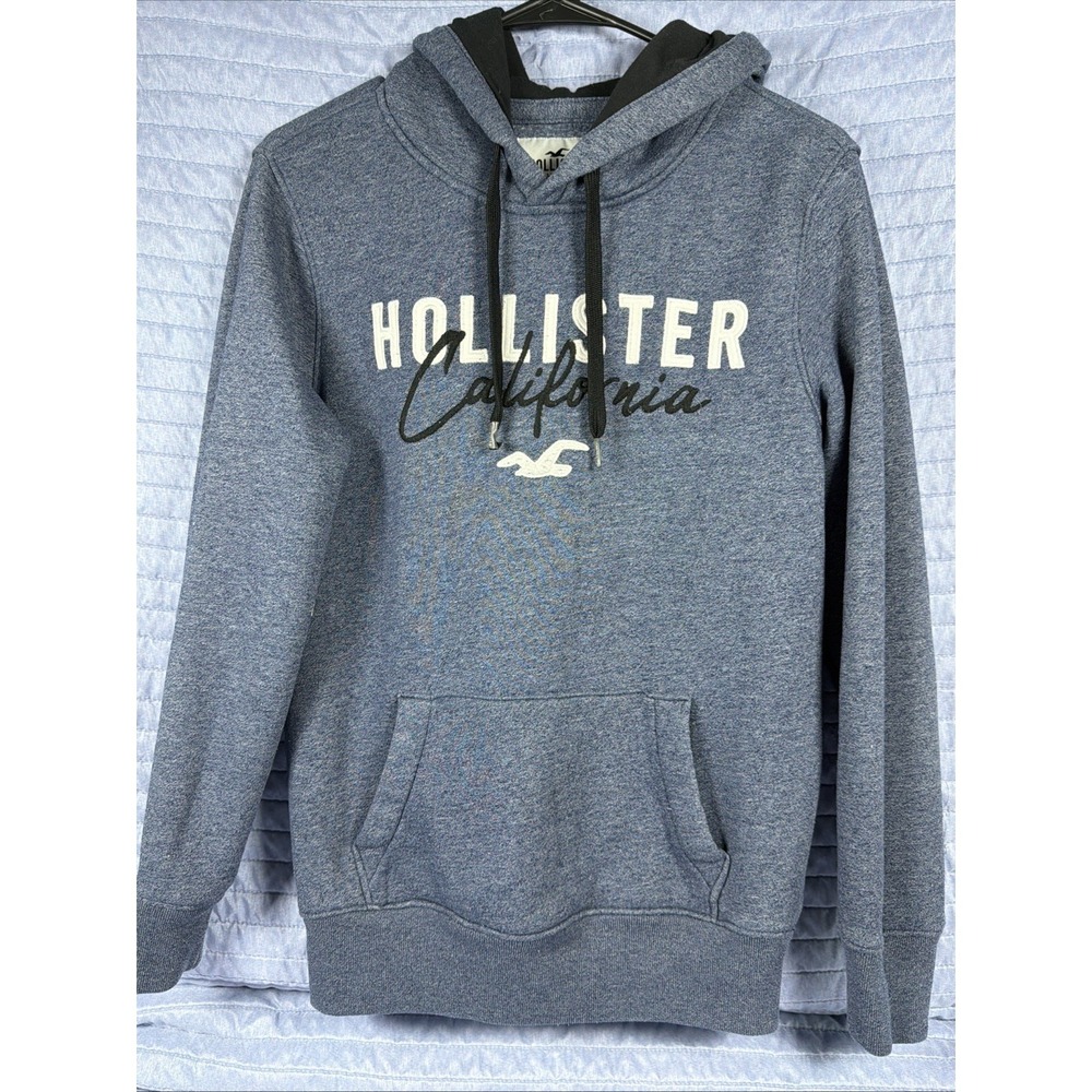 Hollister Women's Hoodie XS Gray Logo Graphic Pullover Sweatshirt California Y2K